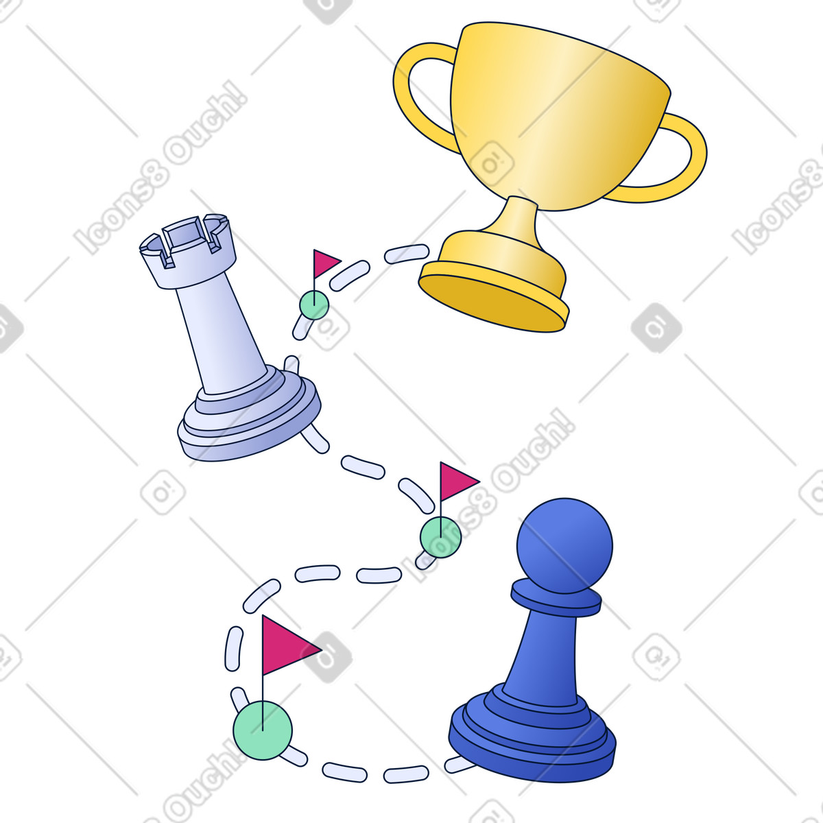 Ilustración Estrategia empresarial y logro de objetivos: camino al éxito liderazgo en estilo Neat a descargar en PNG SVG