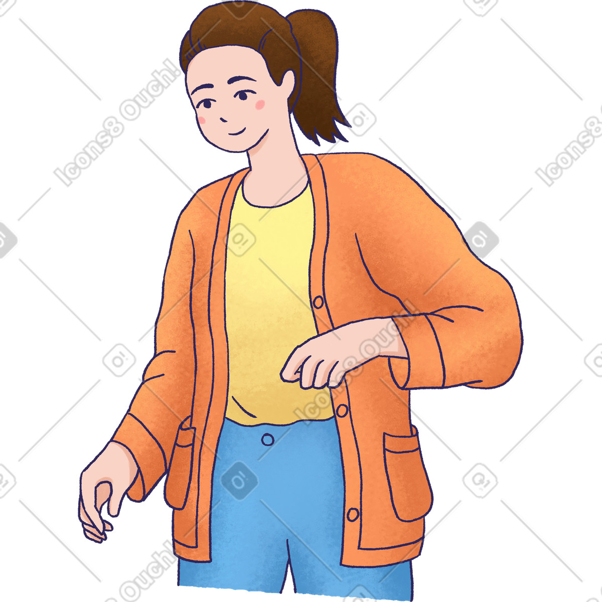 Young woman holding something and looking down illustrazione in stile Hue scarica in PNG, SVG