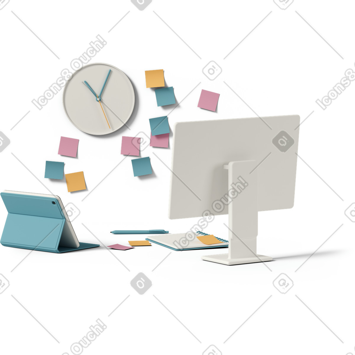 3D Casual life 스타일의 Monitor and other office stuff 일러스트레이션 PNG, SVG 다운로드