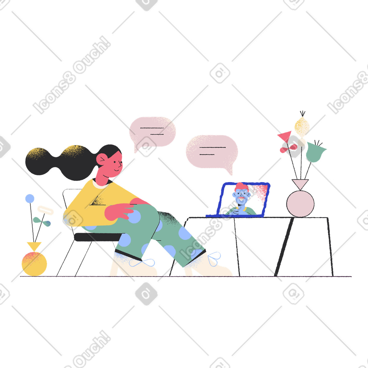 User video calling using laptop, Virtual meeting or online friendship illustration in Pablo style download in PNG, SVG