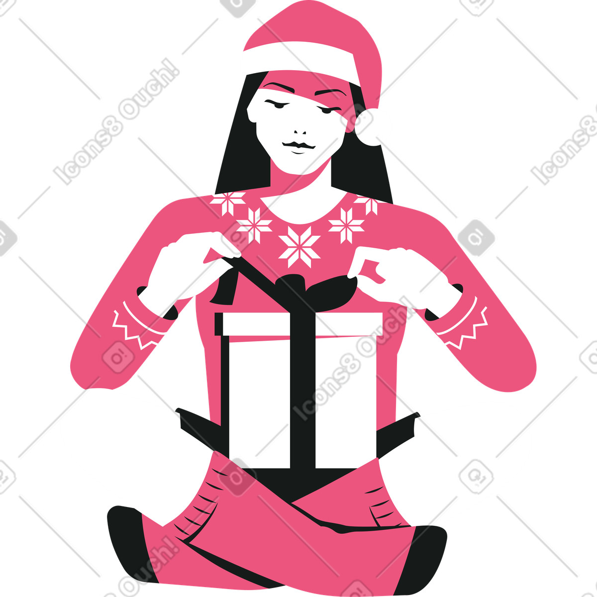 Ilustración Niña envolviendo un regalo en estilo Lounge a descargar en PNG y SVG