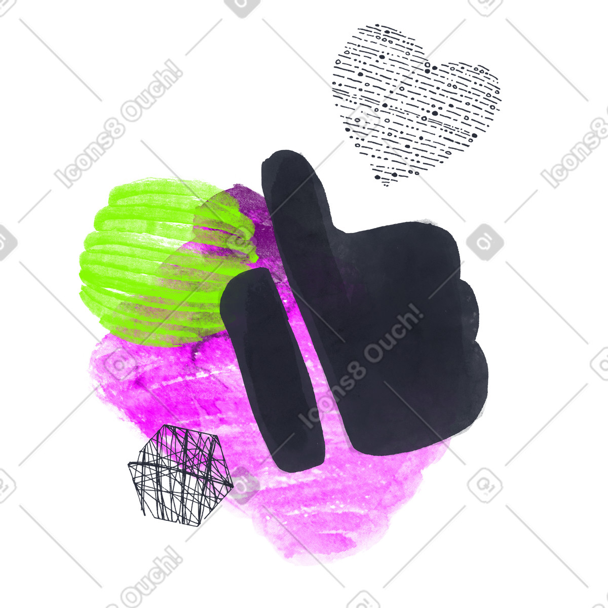 Pollice in su e cuore come mi piace sui social media illustrazione stile Inky scarica PNG, SVG