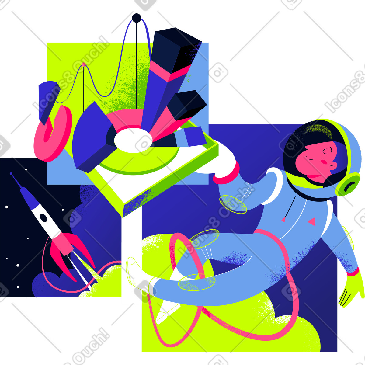 下载 Space 风格的 宇航员在太空中展示信息图表 插画，支持 PNG、SVG 格式