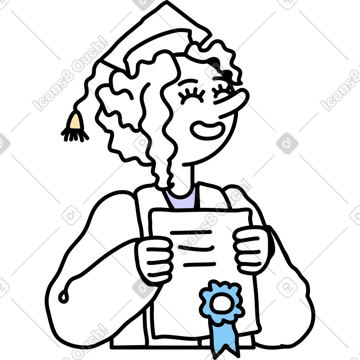 Graduated student showing her diploma illustration in Notes style download in PNG, SVG