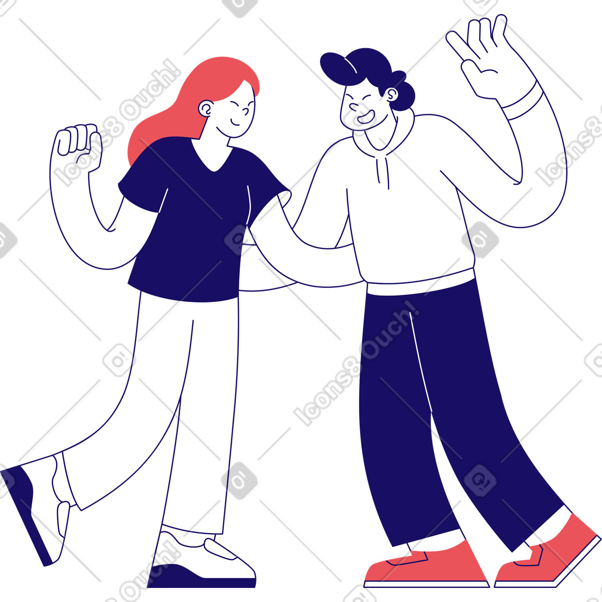 Two friends smiling and hugging illustration in Bendy style download in PNG, SVG