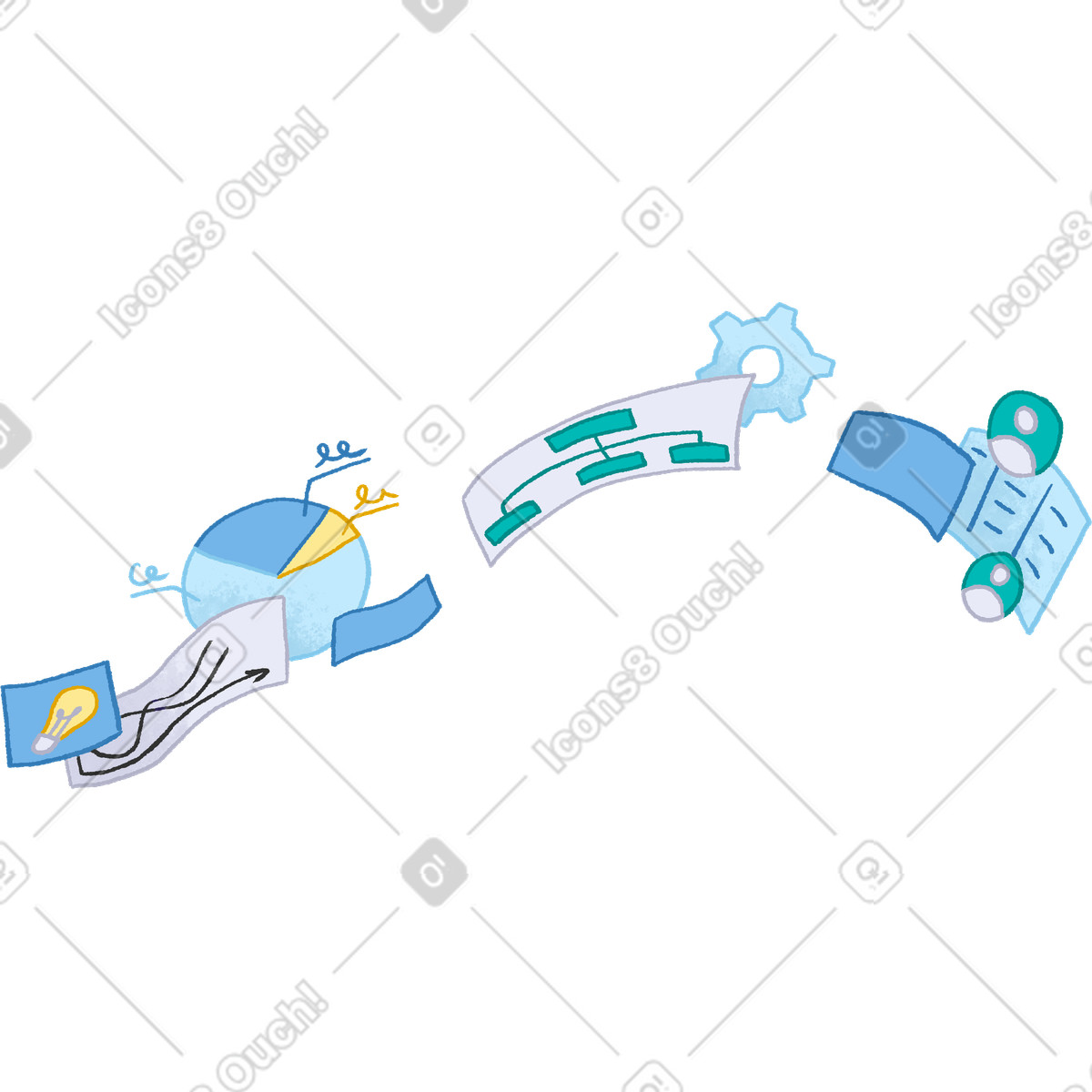 Flying graphs and frames illustrazione in stile Hue scarica in PNG, SVG