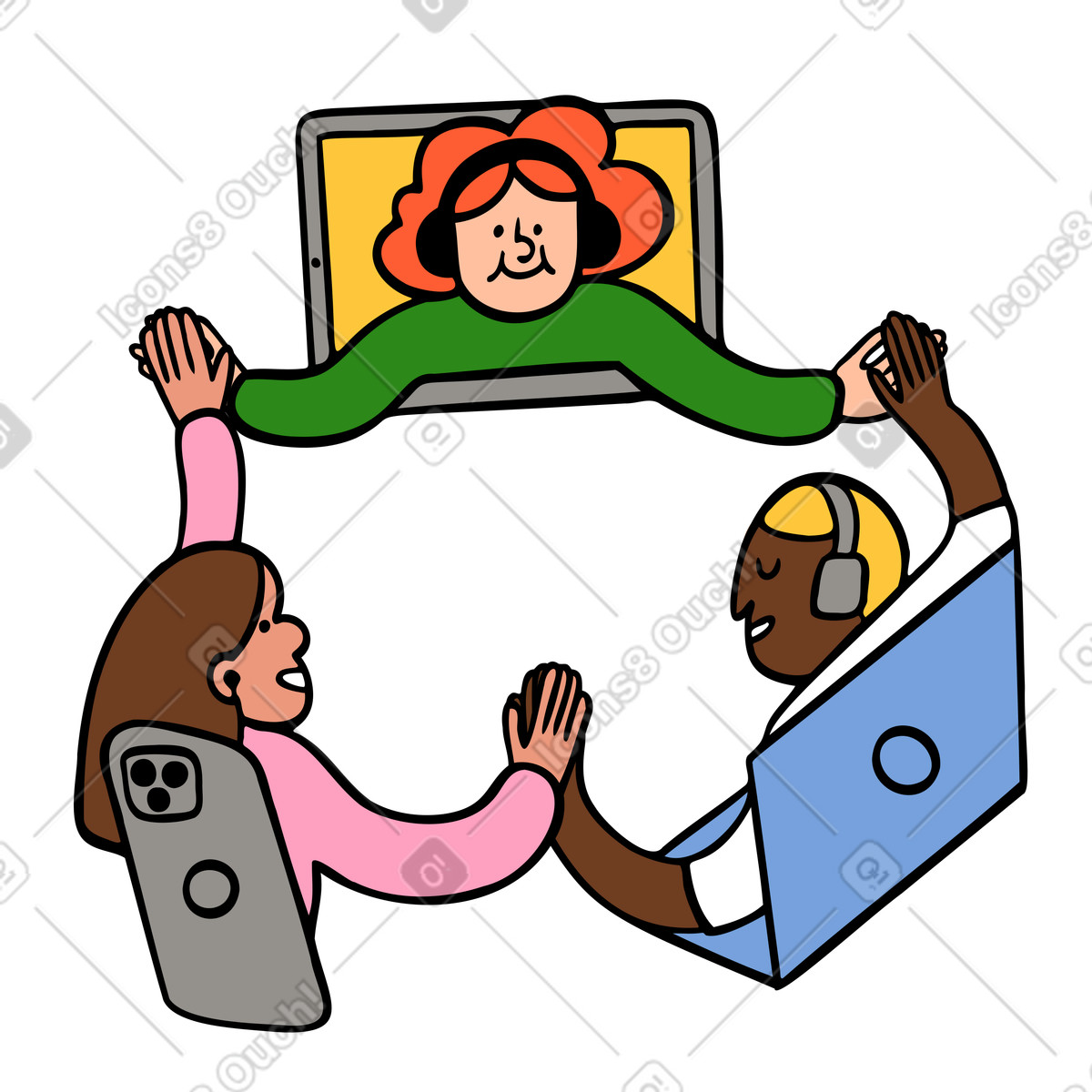 People talking on video call illustration in Comic style download in PNG, SVG