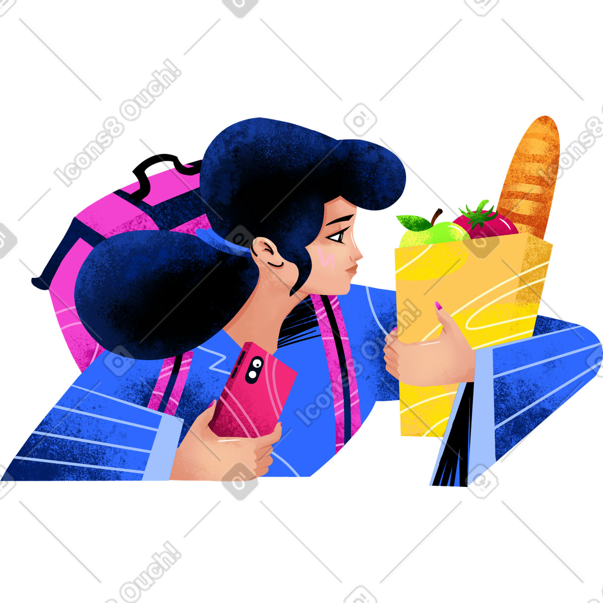 Woman delivering groceries illustration in Flare style download in PNG, SVG