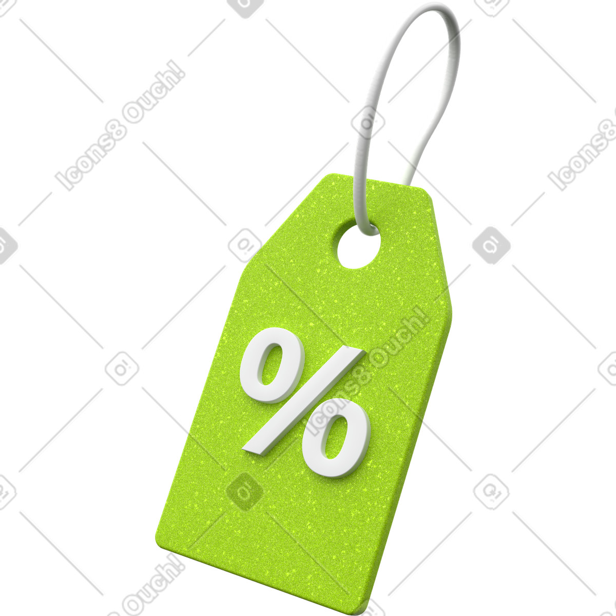 3D discount price tag, green label with percent, special offer illustration in Enterprise style download in PNG, SVG