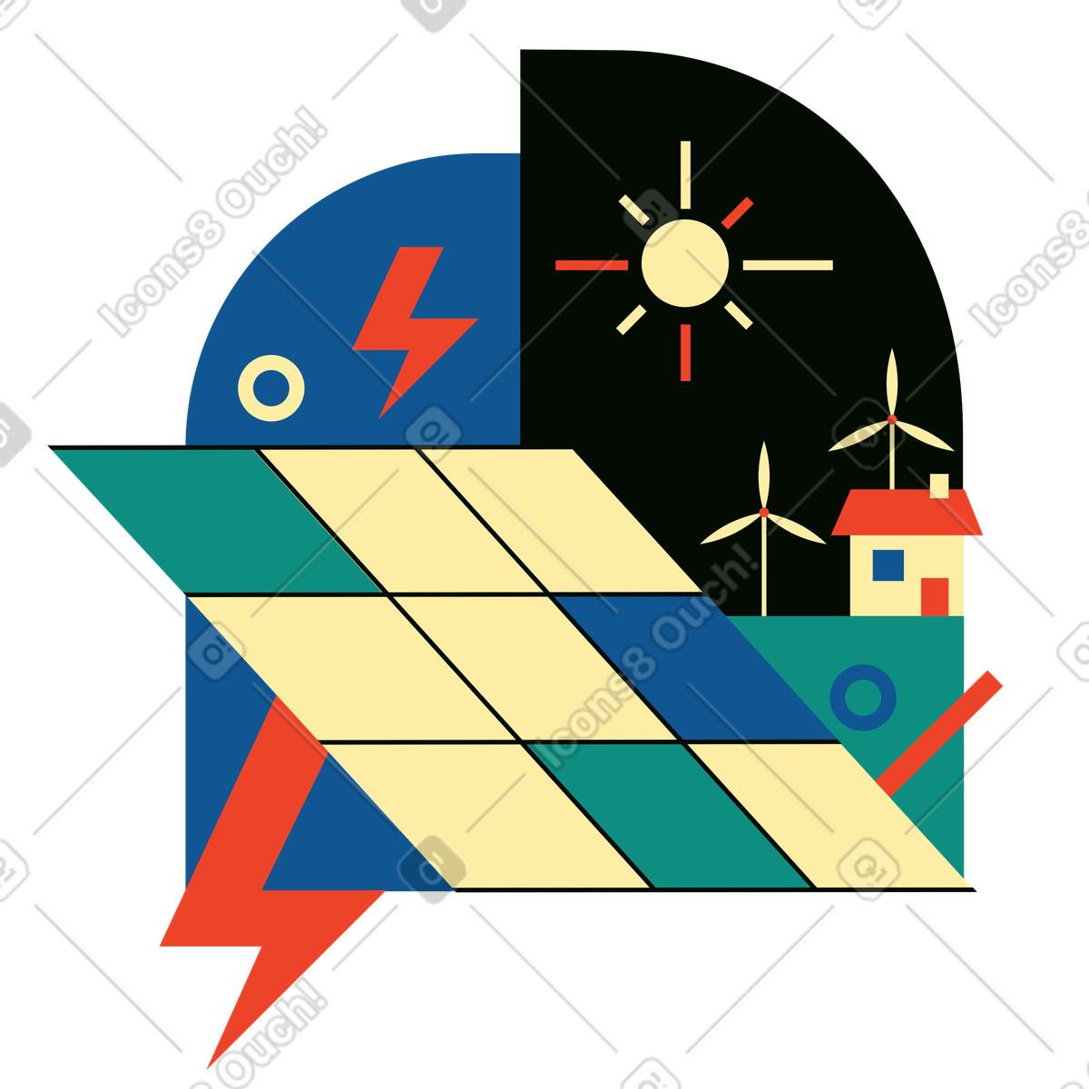 Illustration Panneau solaire convertissant la lumière du soleil en électricité dans le style Polar à télécharger aux formats PNG, SVG