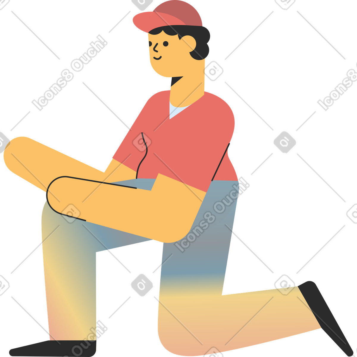 Ilustración Hombre arrodillado en estilo Marginalia a descargar en PNG y SVG