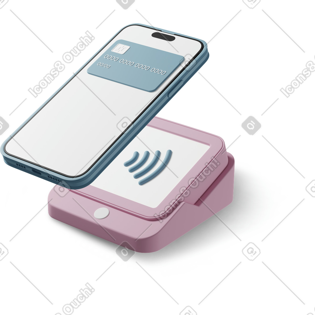 Ilustração de Smartphone over nfc terminal, contactless payment and checkout em no estilo 3D Casual life para baixar em PNG, SVG