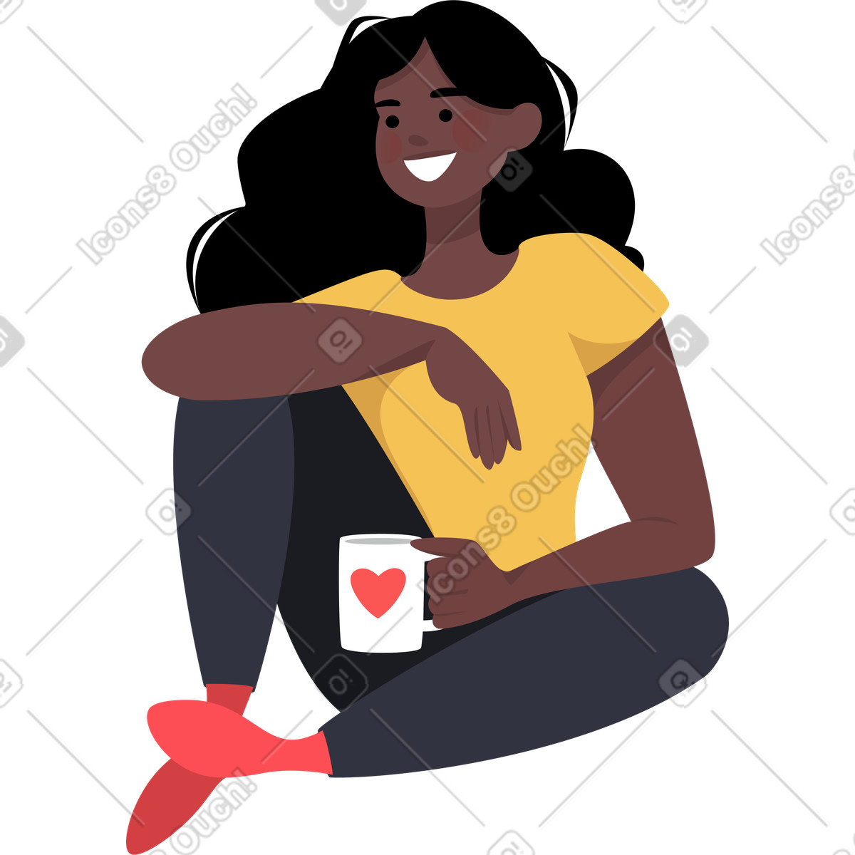 Ilustración Chica sentada con una taza de té en estilo Lagom a descargar en PNG y SVG