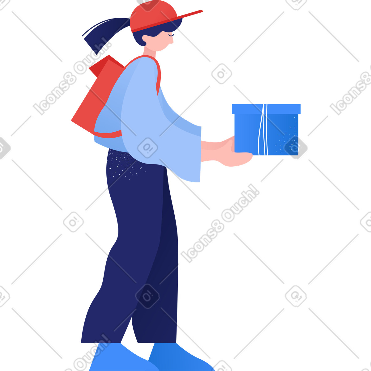 Clip スタイルの Delivery woman hold the box のイラストをPNG、SVG形式でダウンロード