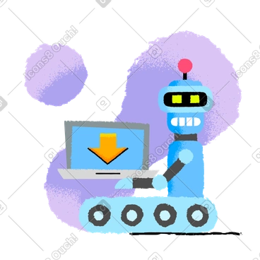 Robot downloading data on laptop PNG, SVG