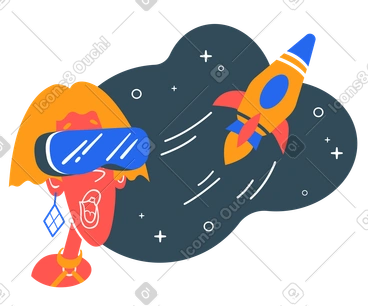 Woman watching space in virtual reality PNG, SVG