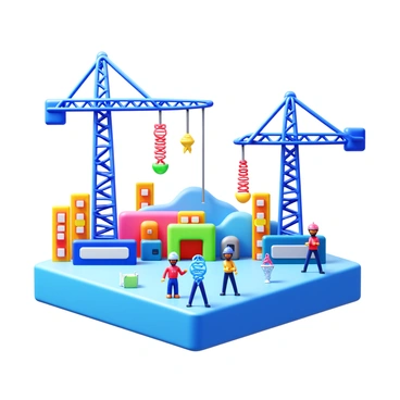 A detailed RNA construction site featuring several tRNA workers actively transporting amino acids. The scene includes large ribosome cranes towering above, symbolizing the process of translation. Various tRNA structures are depicted, showcasing their distinct shapes and colors. The background displays an intricate network of mRNA strands connecting different parts of the site. Bright, vibrant colors emphasize the dynamic activity of protein synthesis taking place.