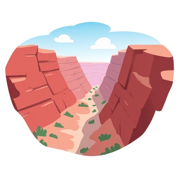 A drone perspective showcases a grand canyon with vast, layered rock formations. The layers of the rocks exhibit various shades of red, orange, and brown, creating a striking contrast against the clear blue sky. Jagged cliffs rise sharply on either side of the canyon, revealing the intricate patterns carved by natural erosion. Below, the canyon floor is dotted with patches of green vegetation, providing a touch of color amidst the rugged terrain. The sunlight casts long shadows, enhancing the textures of the rocky surfaces and emphasizing the grandeur of the landscape.