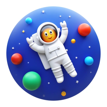 An astronaut with "wide eyes" wearing a white space suit is "floating" in outer space. Surrounding the astronaut are "colorful planets" including shades of blue, red, and green. A variety of "twinkling stars" in different sizes can be seen scattered across the background. The scene captures the vastness of space, with the planets appearing in different positions and distances from the astronaut.