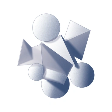 A print featuring a collection of geometric shapes. The design includes overlapping circles, triangles, and squares creating a sense of depth and movement. Each shape has distinct outlines that emphasize their boundaries, while the arrangement generates a dynamic visual interplay. The composition is balanced, with some shapes appearing larger and others smaller to create contrast.