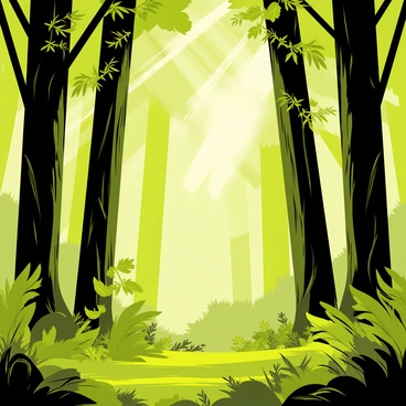 A forest with towering trees reaching up into the sky