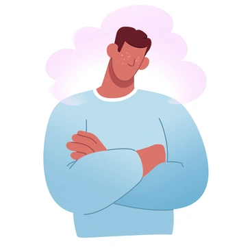A young person with freckles is captured in a thoughtful pose, their body slightly turned to the side. They are wearing a casual, oversized sweater with rolled-up sleeves. The background features soft gradient pastel colors, blending harmoniously. The person has their arms crossed in front of them, and their head is tilted slightly upward as if contemplating something in the distance. A subtle light source creates a warm glow around them, enhancing the overall ambiance of the scene.