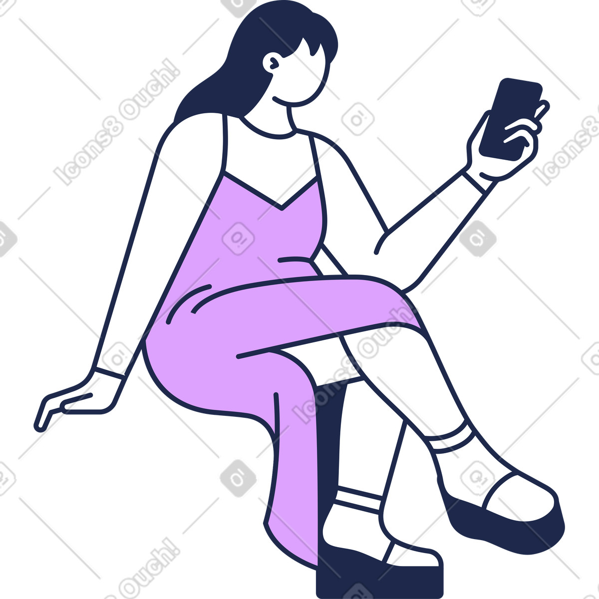 Ilustración Mujer con un teléfono móvil en la mano estilo Outline a descargar PNG y SVG