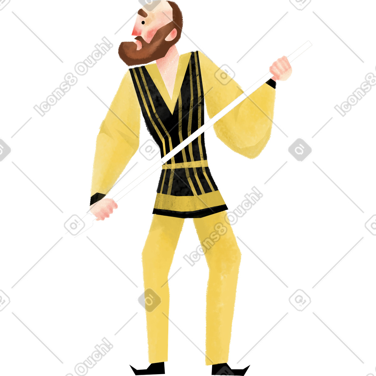 Ilustración Bearded man in yellow clothing holding stick en estilo Family a descargar en PNG y SVG