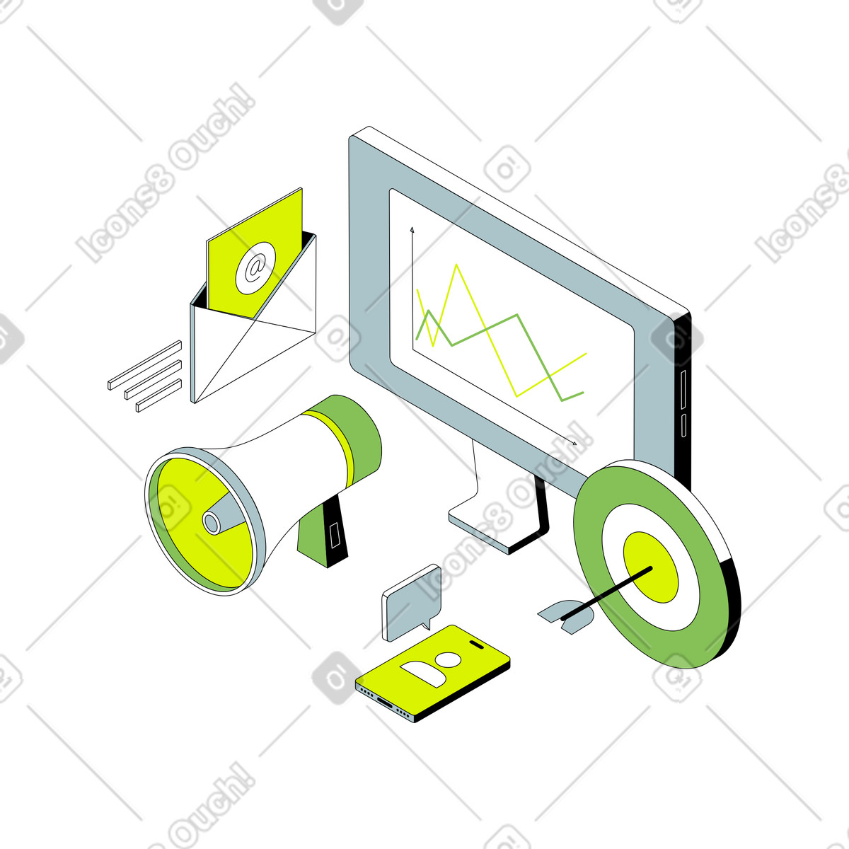 Marketing digitale illustrazione in stile Isometric scarica in PNG, SVG