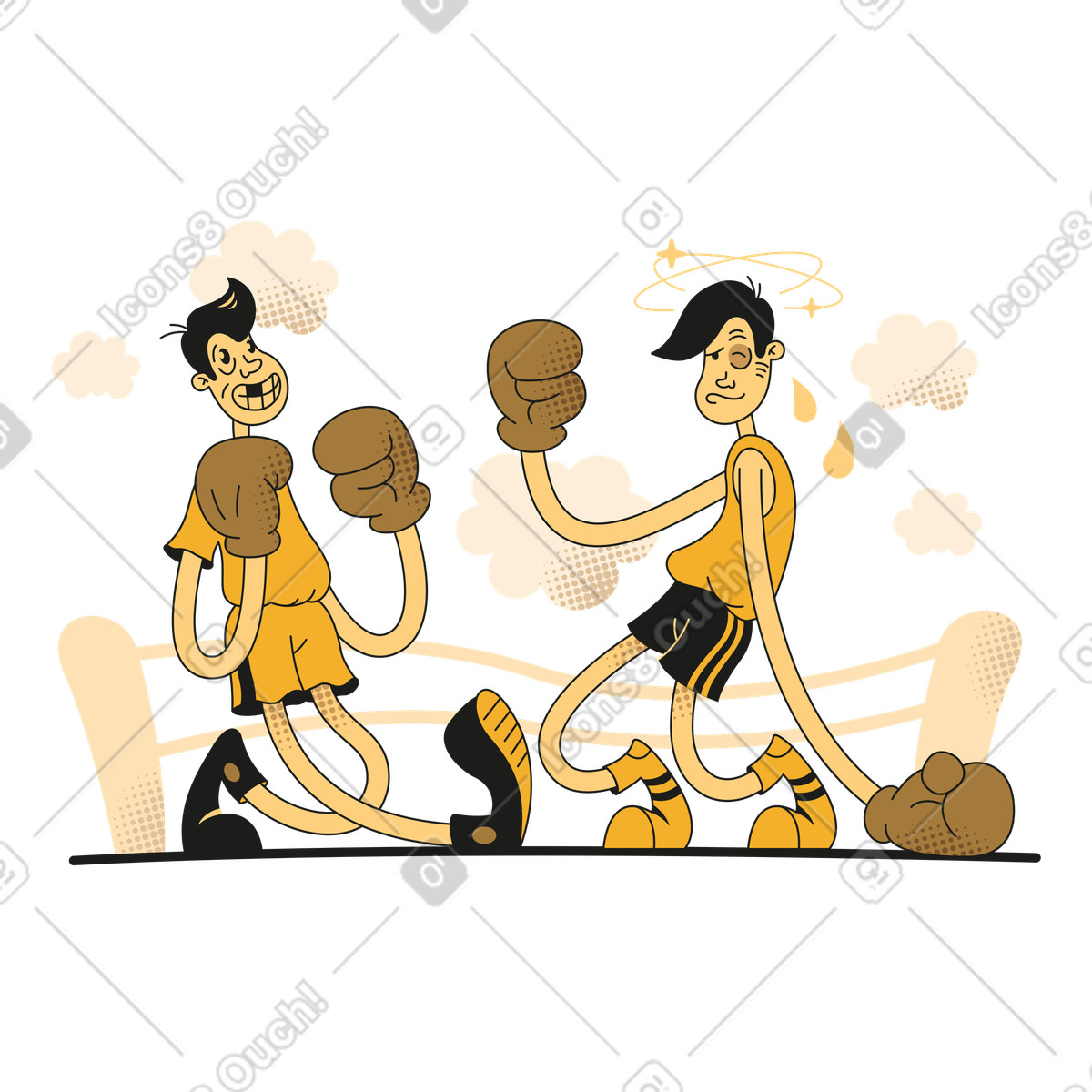 Ilustración Fighter getting knocked out by opponent, Bad gateway or something went wrong concept en estilo Rubber a descargar en PNG y SVG