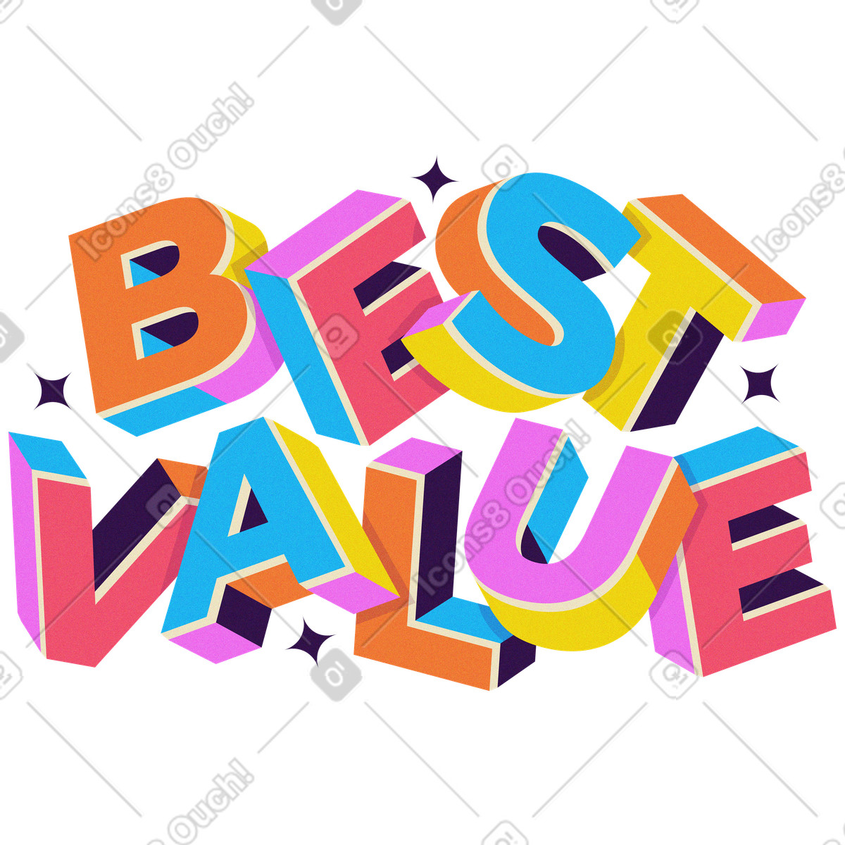 Lettering best value in 3d style with stars text illustration download PNG, SVG
