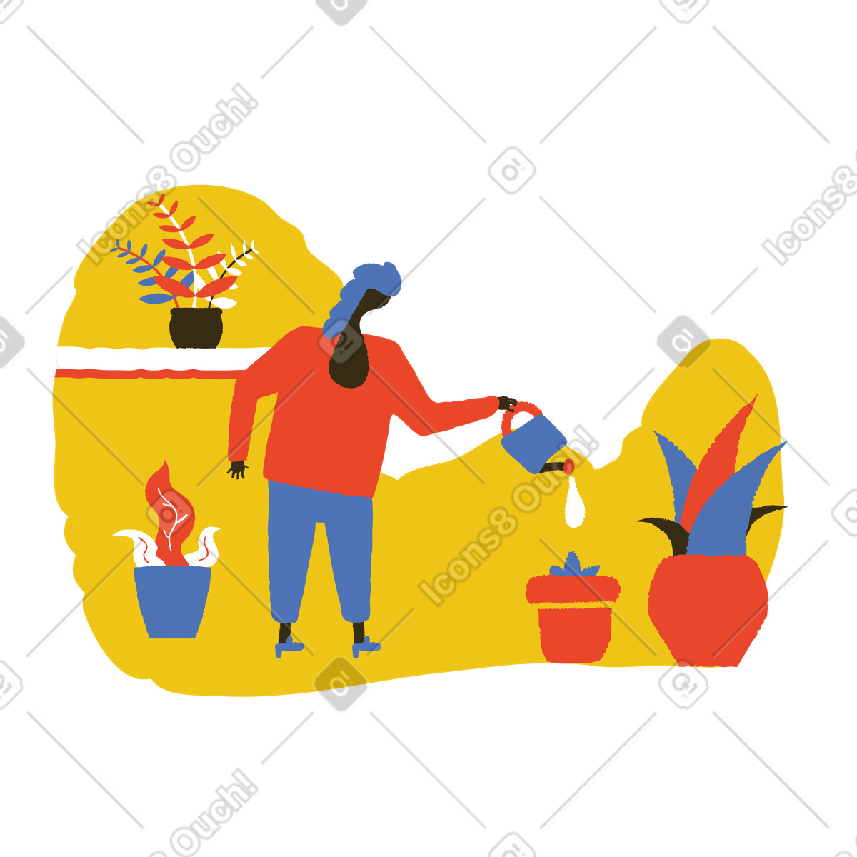 Ilustração de Pessoa cuidando plantas com um regador em no estilo Bermuda para baixar em PNG, SVG
