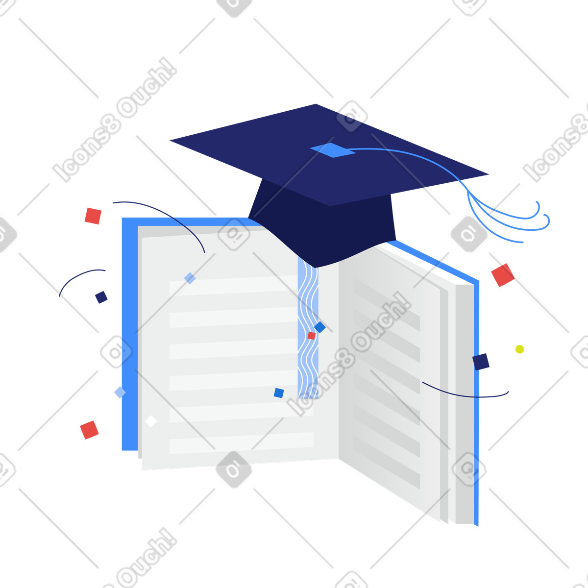 Textbook with mortarboard for education illustration in Clip style download in PNG, SVG