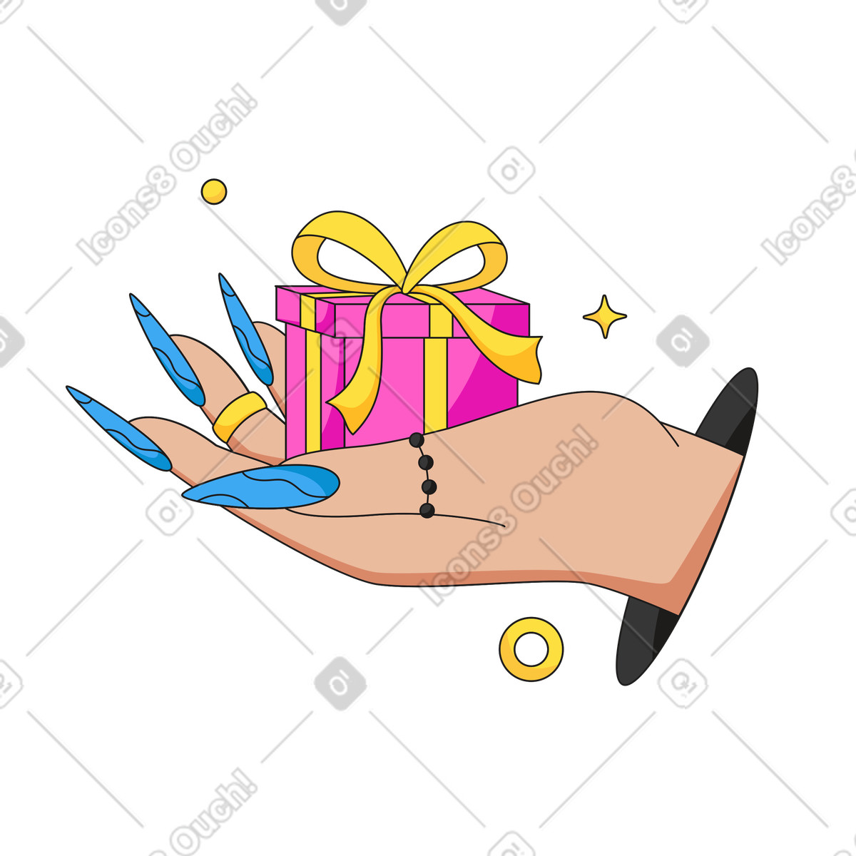 Hand with gift illustration in Moji style download in PNG, SVG