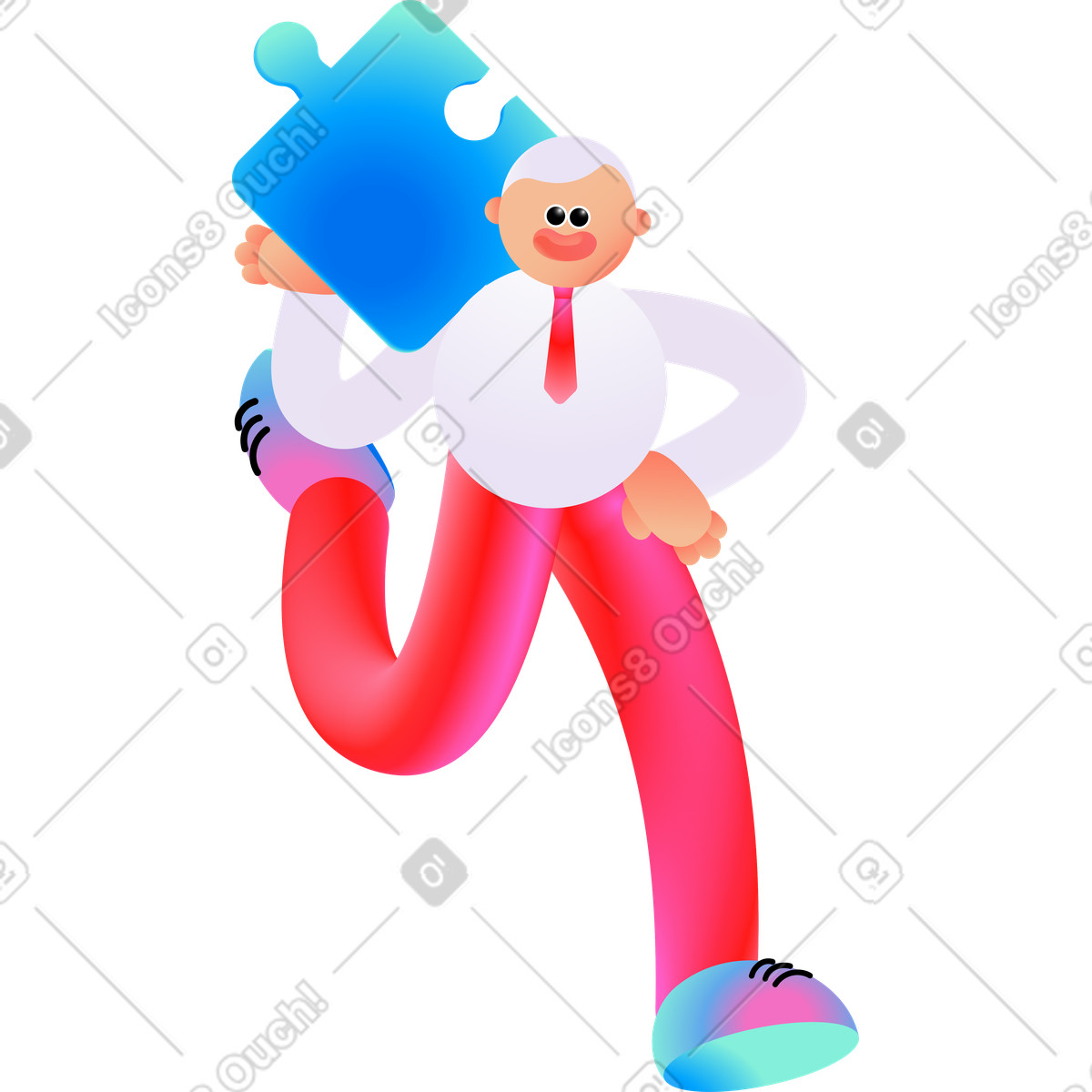 下载 Puffy 风格的 Man holding a blue puzzle on his shoulder 插画，支持 PNG、SVG 格式