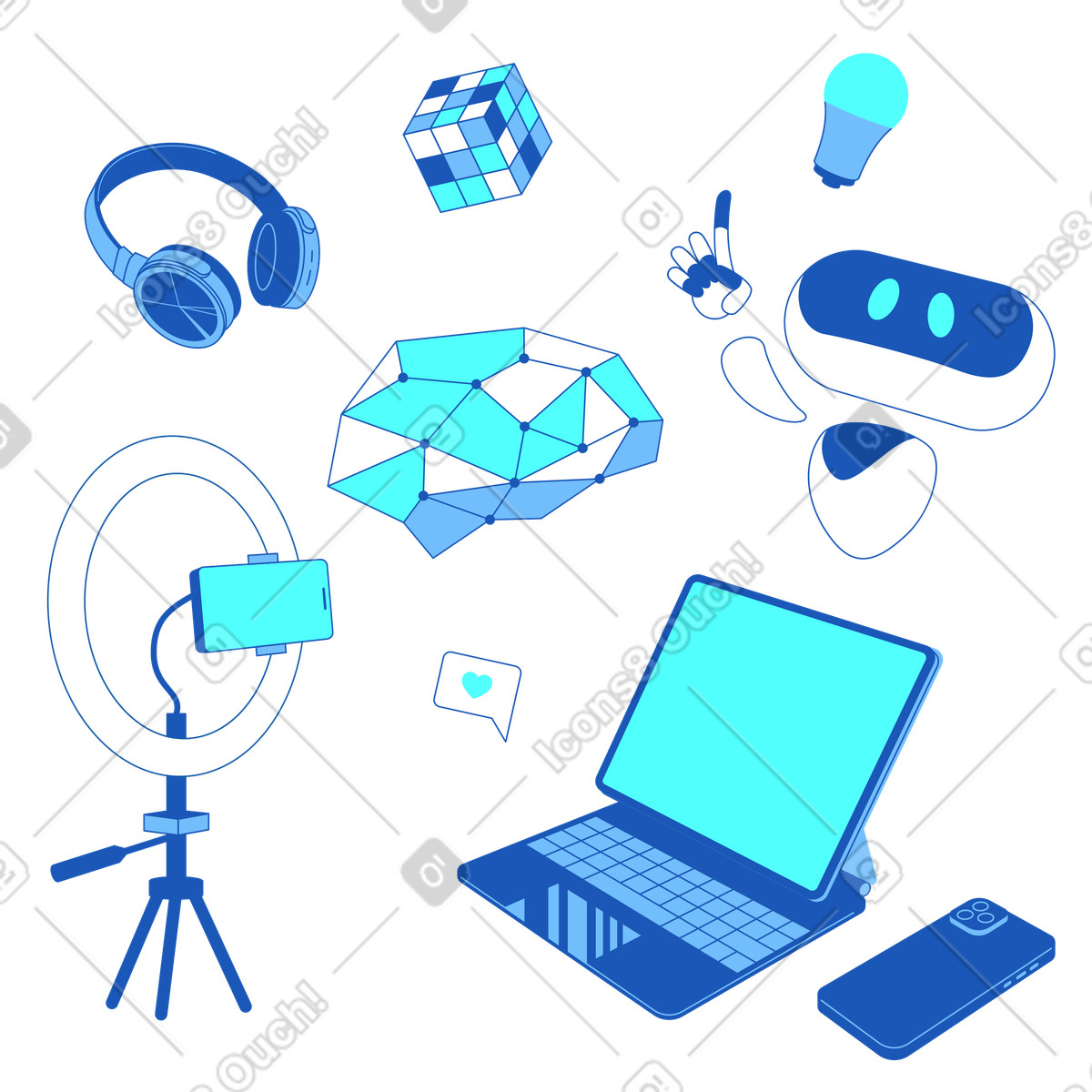 Set di articoli tecnologici più recenti illustrazione in stile Storyline scarica in PNG, SVG