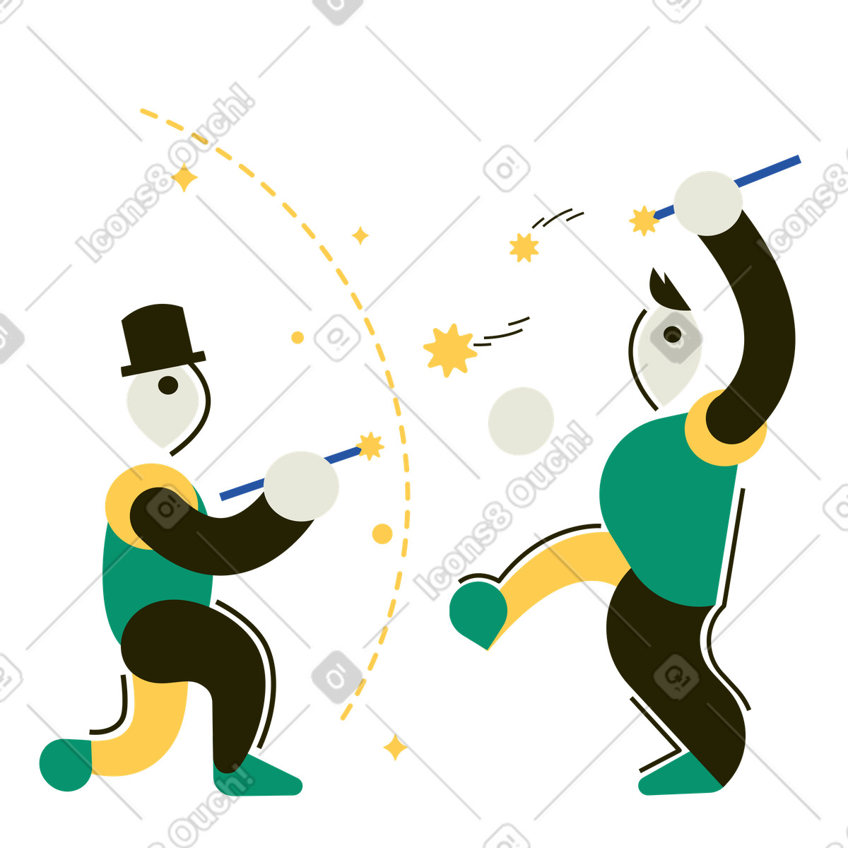 Illustration Le duel de sorciers dans style Spot à télécharger aux formats PNG, SVG