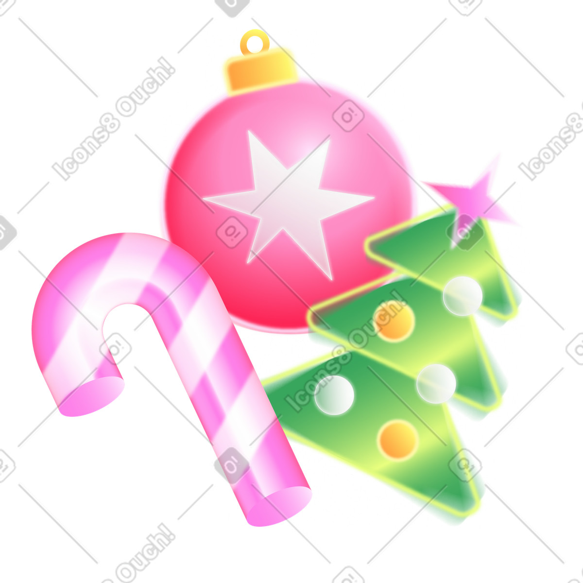 Ilustración Decoración navideña, abeto y bastón de caramelo. en estilo Burst a descargar en PNG SVG