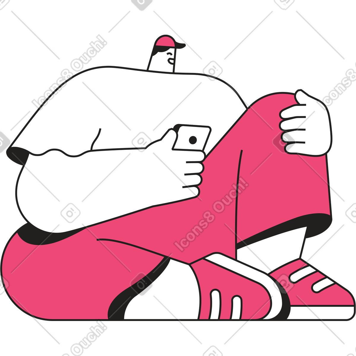 Dazzle Line スタイルの 電話を持って座っている男 のイラストをPNG、SVG形式でダウンロード