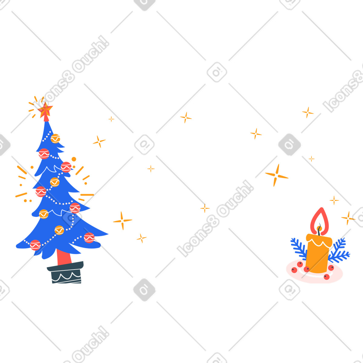 Christmas tree and candle background illustration in Kingdom style download in PNG, SVG