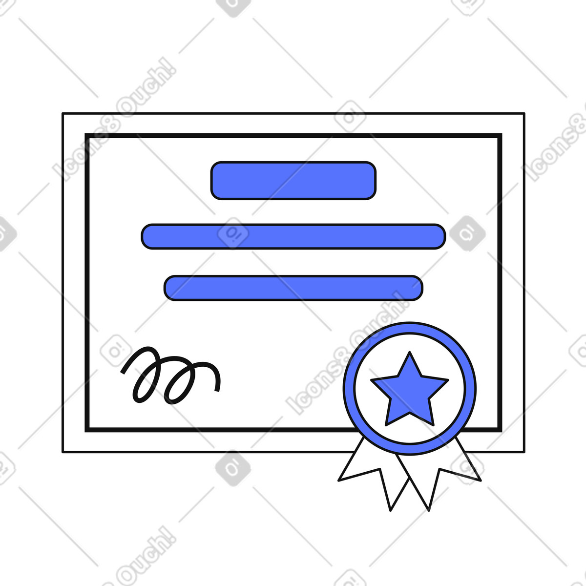 Ilustración Certificate award document with blue star medal and signature en estilo Main a descargar en PNG y SVG