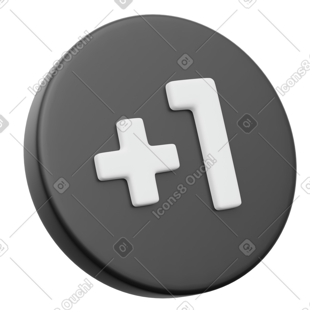 Black plus one icon for social media engagement illustration in 3D Playful style download in PNG, SVG