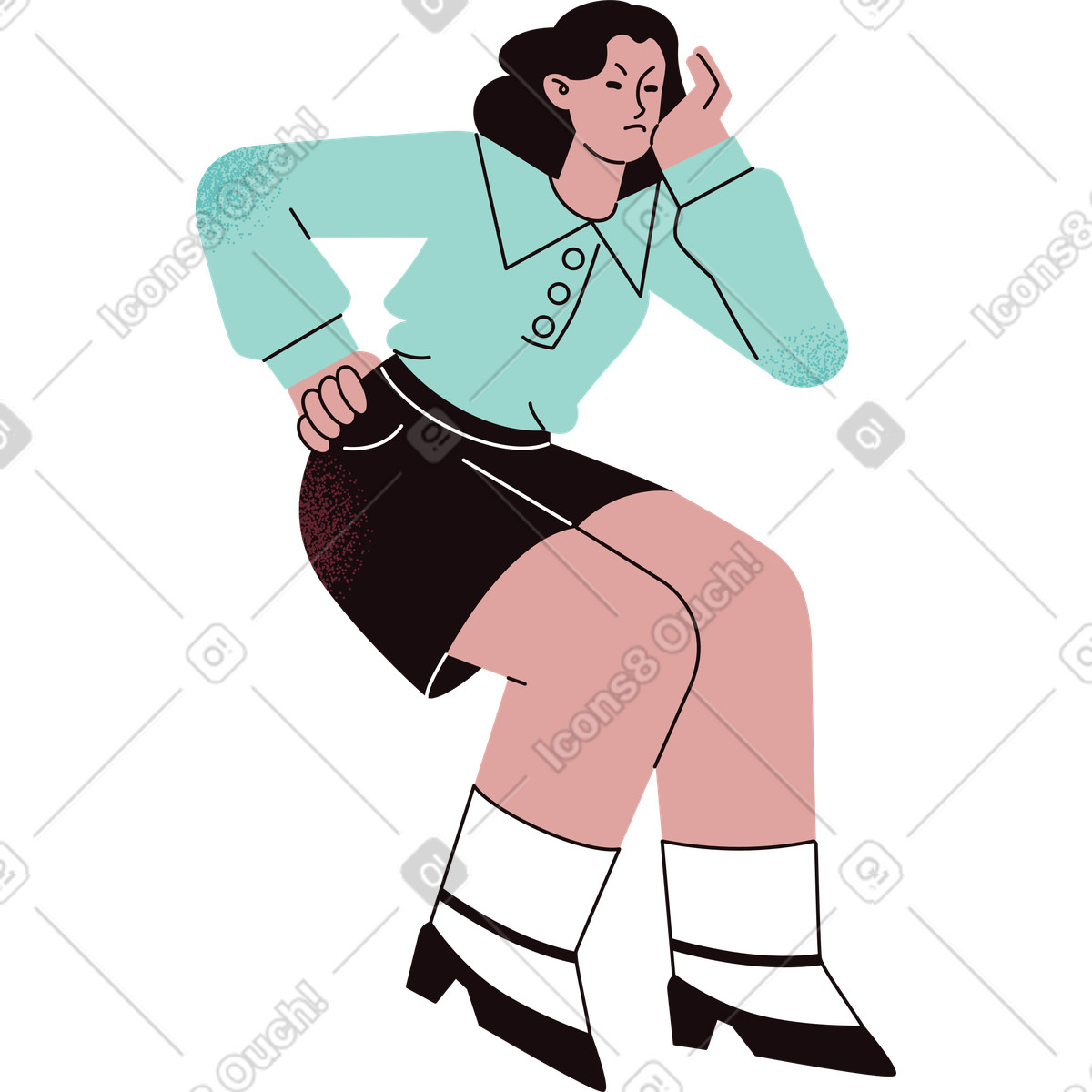 Angry woman sitting illustration showcasing grumpy clipart graphics and unique designs