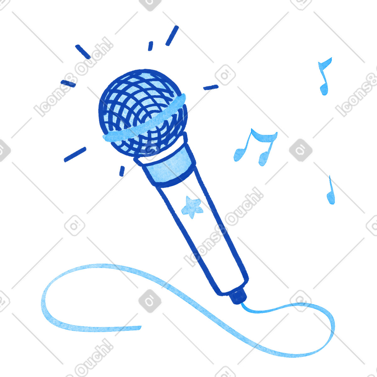 Microphone with cable and music notes for singing performance concept-Illustration im Tint-Stil als Download in PNG, SVG