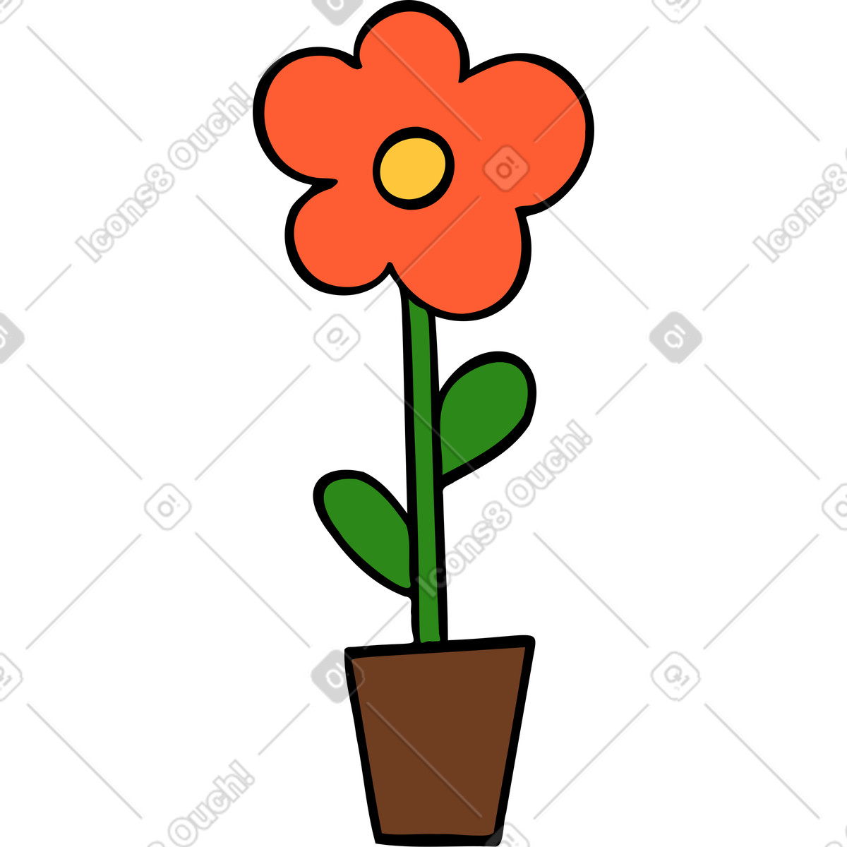 Big flower in a pot illustration Comic style download PNG, SVG