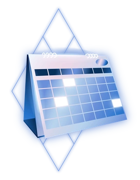 A blue calendar with a stand - Dimension style illustration