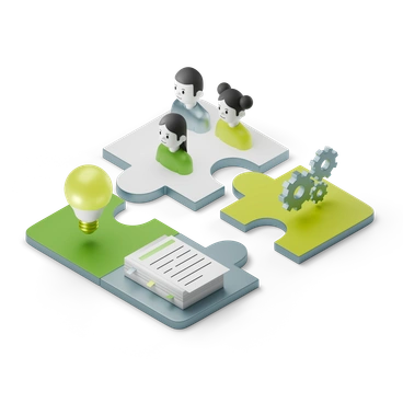 People collaborating with ideas and tools - 3D Isometric style illustration