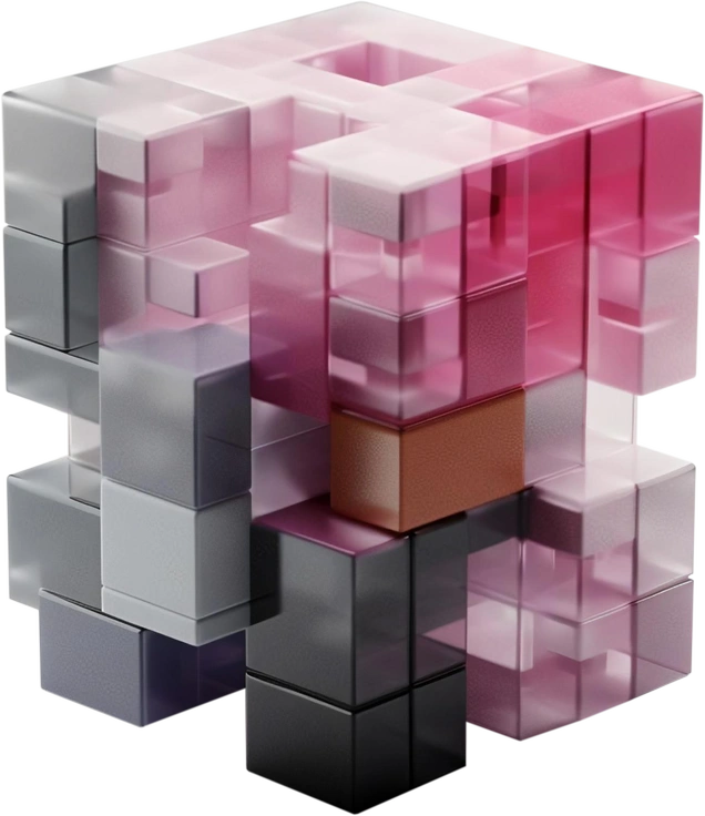 Colorful translucent blocks arranged in a complex structure - 3D Blocks style illustration