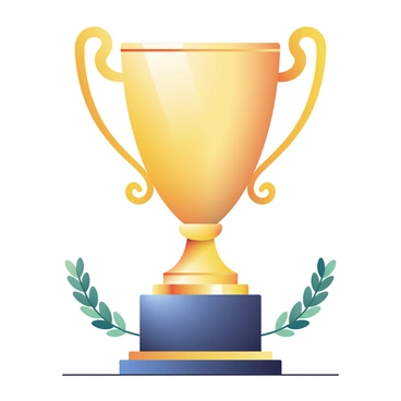 A retro trophy with a classic, old-fashioned design is placed prominently in the center. The trophy has a shiny gold surface with intricate engravings and ornate handles on either side. Its base is made of dark wood with polished accents. The trophy is elevated on a small pedestal that adds to its grandeur. Surrounding the trophy are small decorative elements, including laurel leaves and vintage ribbons, enhancing its nostalgic appeal. The lighting reflects off the trophy, highlighting its detailed craftsmanship and giving it a warm glow.