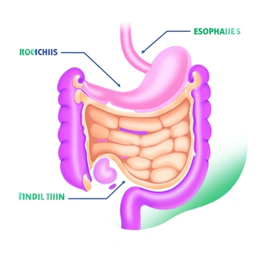 A detailed view of the stomach with its muscular layers and inner lining